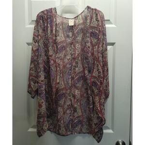 Faded Glory Women's Size XL Pink Purple Paisley Sheer Dolman Sleeve Cardigan